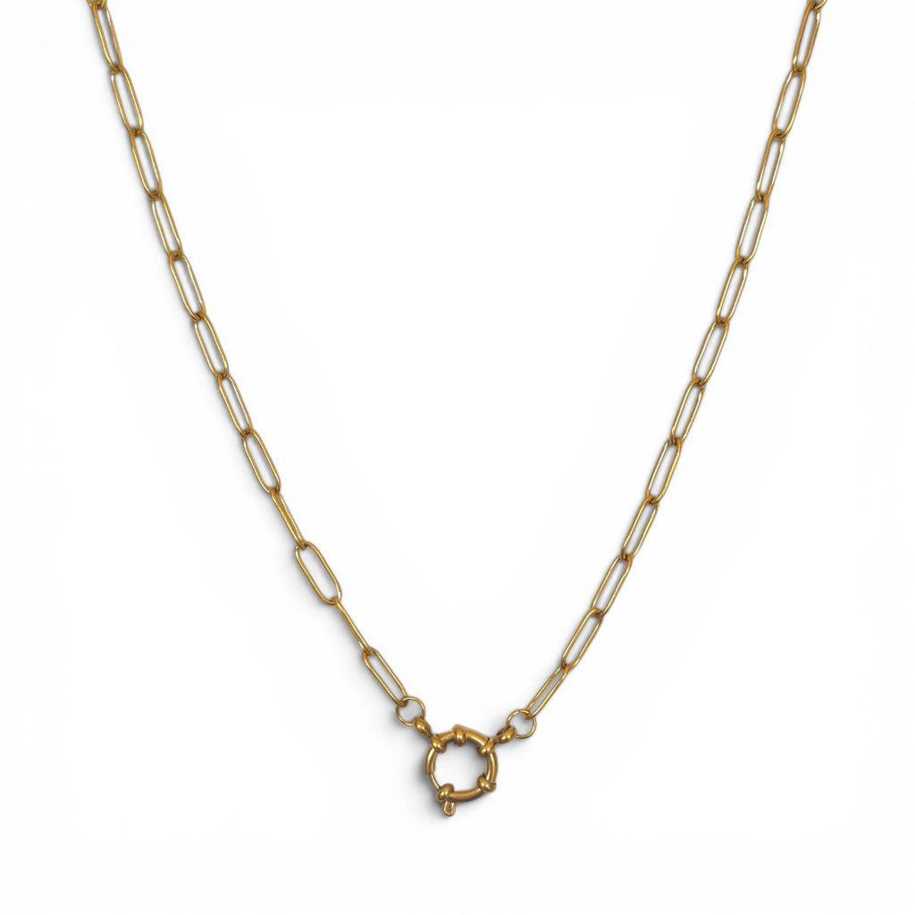 Gold chain necklace on a white background
