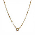 Gold chain necklace on a white background