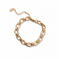 A gold-tone chain link bracelet with a lobster clasp and extender chain, displayed on a clean white background.